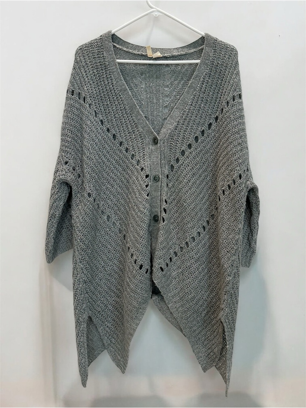 Moth Cardigan M Grey Boho Cottagecore Lagenlook Grandmacore Crochet Knit Sweater